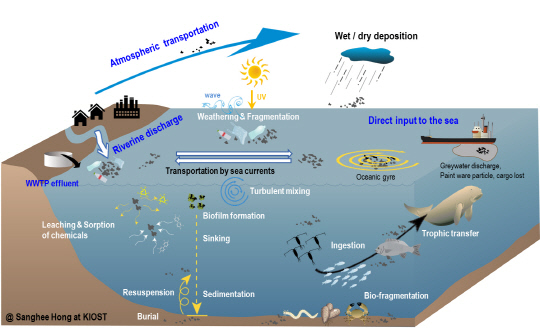 해양환경 중 미세플라스틱의 거동  <자료:한국해양과학기술원>